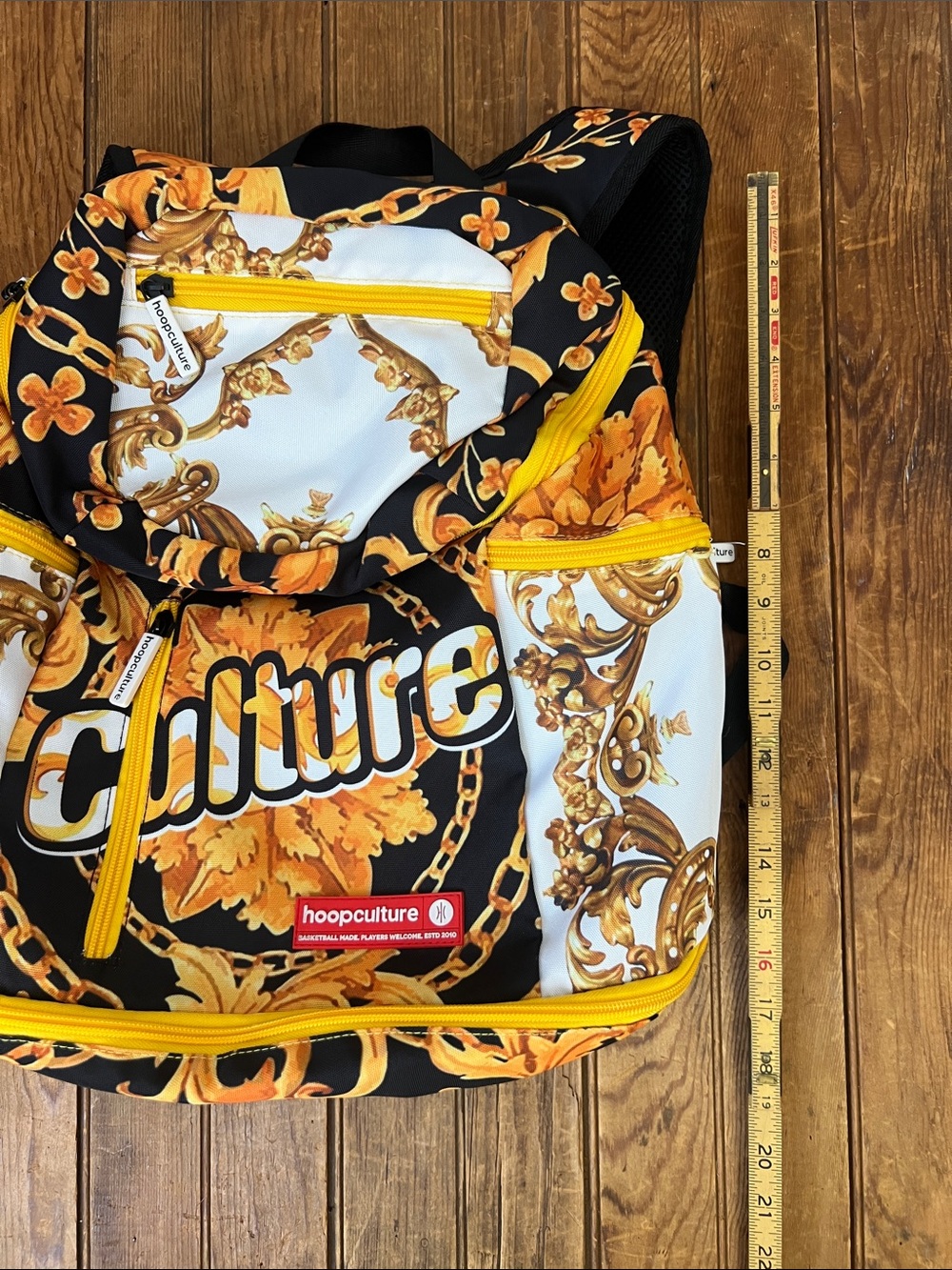 Hoopculture Bold Baroque Print Backpack in Black and Gold - Picture 5 of 6